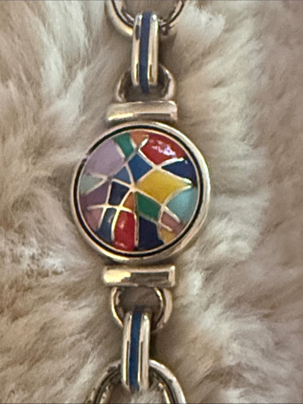 brighton Multicolor Mosaic Enamel Round Link Bracelet Pendant - Women Jewelry